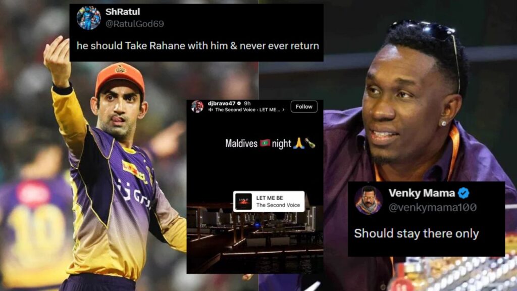 KKR Crisis: Fans Slam Dwayne Bravo’s Maldives Vacation, Demand Gautam Gambhir’s Return