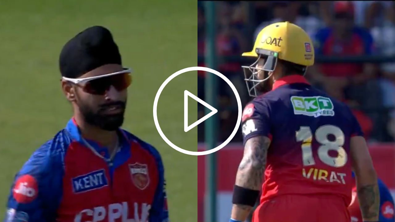 1779016466831 Virat Kohli gives death stare to Harpreet Brar during RCB vs PBKS IPL 2026 game